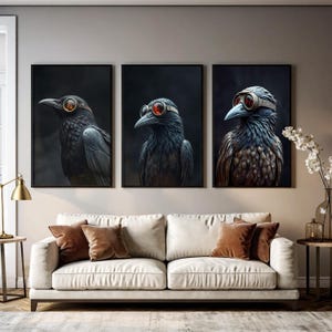 Crow with Goggles Wall Art Printable Steampunk Bird Poster Digital Gothic Raven Decor  Set of 3 Instant Download 409