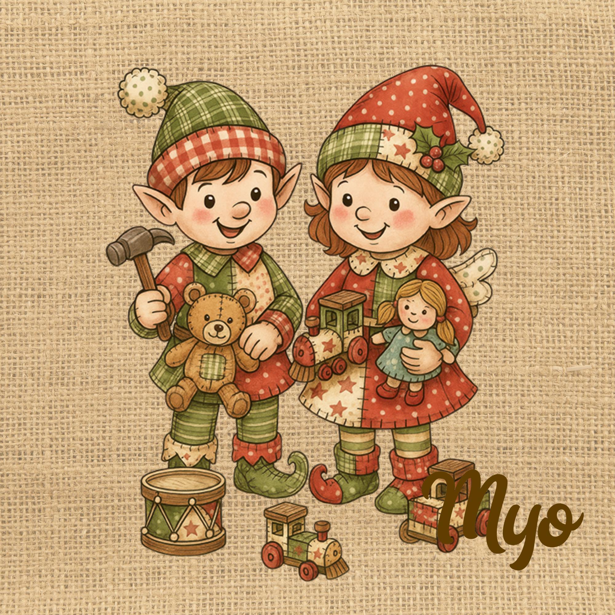 Patchwork Elf PNG: Kids Christmas Sublimation Design, Folk Art Nordic ...