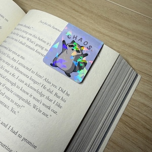 Holographic Chaos Raccoon  – Pastel Purple Raccoon Bookmark  | Cute Funny Bookish Gift | Lace & Letter Co.