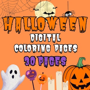 Halloween Digital Coloring Book, 30 Pages PDF Coloring Book, Digital Coloring Pages for Kids, Back to School, Halloween Activity for Kids