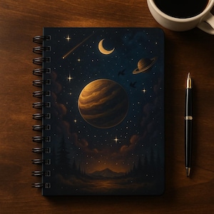 Celestial Spiral Bound Journal, Night Sky Notebook, Stargazing Diary, Astronomy Log, Gift for Dreamers, Nature Lovers & Friends