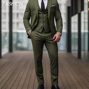 Men.s Olive Green 3 Piece Suits Men Wedding suit Men &#39; s Party Wear Suit Grooms men Suit Men Dinner Suits Elegant 3 Piece Suits casual