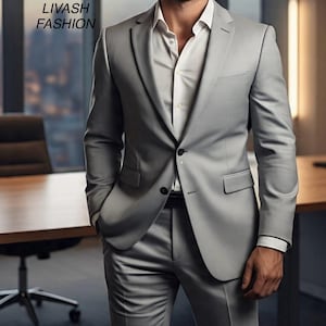 Men.s&#39;  2 Piece suits men slim fit Wedding Grooms suits men Formsl Official suits men Grey 2 Piece suits Men Luxurious Suits