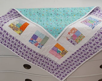 Patchwork baby quilt lap quilt baby blanket baby floor quilt baby play quilt pastel crib quilt purple and teal quilt baby patchwork quilt