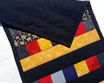 Quilted table runner or  table quilt in Bright Bold Red and Yellow and Black