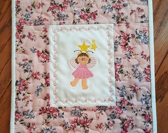 Great Gift for a Child, Handmade Patchwork Barbie or Doll Quilt in a beautiful pink garden floral print