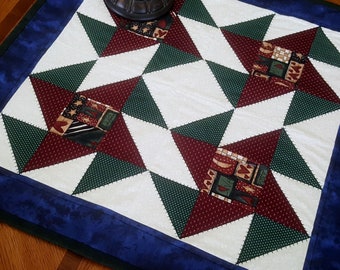 Primitive table topper or table runner, quilted patchwork table quilt, small quilt, primitive home decor