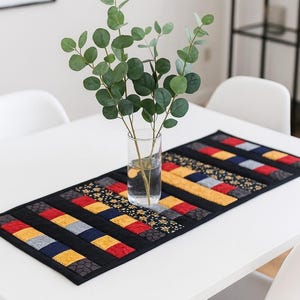 Quilted Table Runner – Bold Red & Yellow Batik, 100% Cotton, 30" x 11.5"