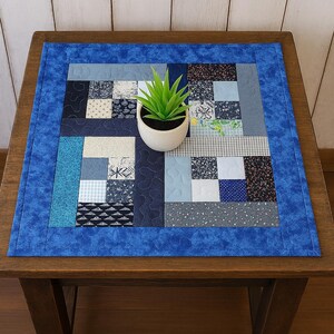 Blue & White Patchwork Table Topper – 23.5" Square – Quilted Cotton Table Quilt