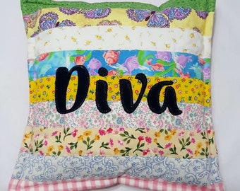 DIVA Handmade Quilted Throw Pillow colorful spring floral cotton fabrics