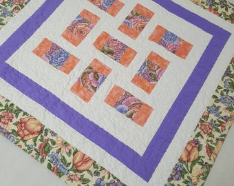 Floral patchwork table quilt large table topper Spring or summer large table topper floral patchwork table linens