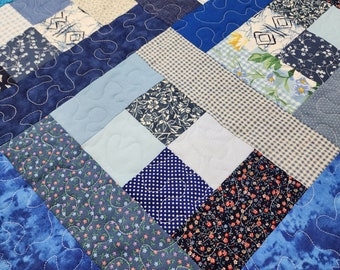 Blue and teal patchwork table topper or table mat quilted table quilt patchwork quilt gift
