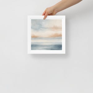 Serene Shorelines | White Frame Abstract Beach Print | Square Ocean Artwork