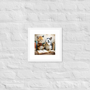Baby Tiger & Bunny Reading Poster | Cute Kids Book Art Print | Animal Storytime Wall Decor