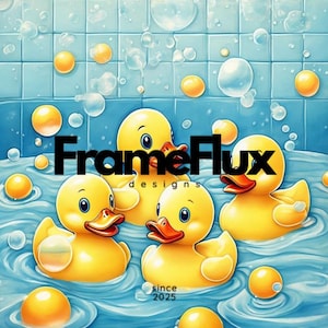 Set of 4 Rubber Duck Bathroom Prints | Cute Digital Art Download | Kids Decor