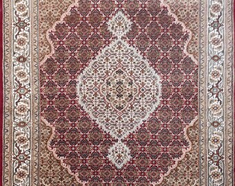 Hand Knotted Wool Rug Persian Style Burgundy Medallion Oriental Area Rug Handmade Traditional Carpet Custom Size