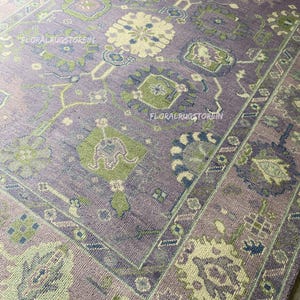 Handmade Oushak Wool Rug 8x10: Purple, Green & Blue Oriental Carpet