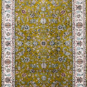 Hand Knotted Persian Style Rug Olive Green Wool Rug Floral Oriental Area Rug Handmade Luxury Carpet Custom Size