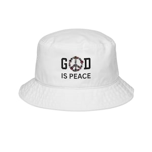 GOD Is Peace Bucket Hat: Christian Embroidered Faith Hat | Spiritual Streetwear | Peaceful Vibes Embroidered Bucket Hat | Unisex Gift