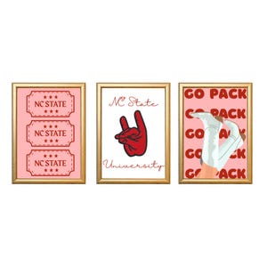 Impresiones digitales de la Universidad Estatal de Carolina del Norte (descarga instantánea), juego de 3, universidad, apartamento, dormitorio, arte mural, moderno, póster, universidad, preppy, chica