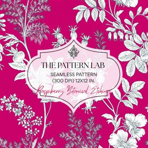Hallon botaniskt sömlöst mönster – rosa blommigt scrapbookpapper (digital nedladdning)