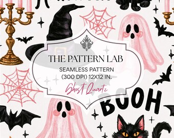 Wzór ducha bez szwu, kolaż na Halloween, tapeta i papier do scrapbookingu (pobranie cyfrowe)