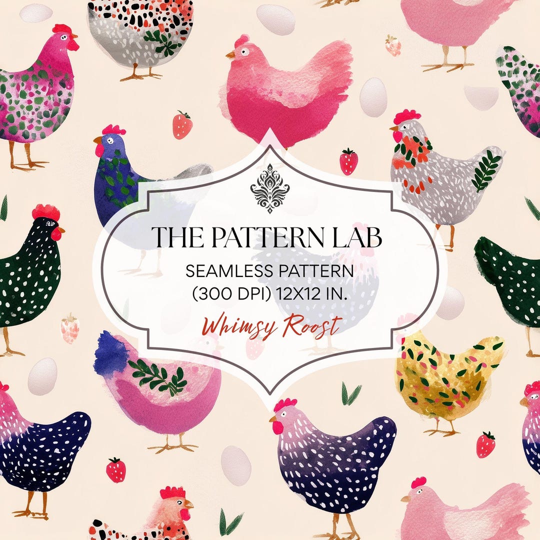 Chicken Streamless Pattern Seamless Chicken Pattern Watercolor – Farmhouse Hens With Strawberries ...