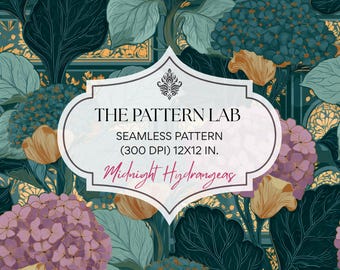 Art Deco Hydrangea Seamless Pattern – Botanical Floral Wallpaper (Digital Download)