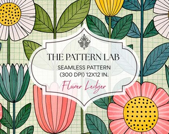 Scandinavian Folk Art Floral Seamless Pattern, Spring Botanical Scrapbook Paper and Surface Design (Digital Download)