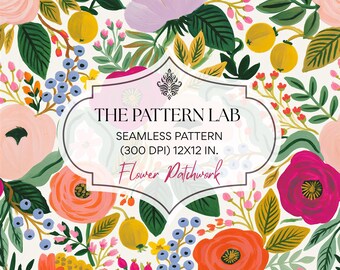 Flower Seamless Pattern, Cheerful Folk Botanical for Fabric, Wallpaper and Scrapbooking Paper (Digital Download)
