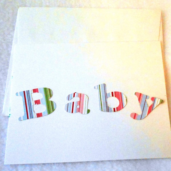 Hand stamped Welcome Baby card in Blues, Pinks, and Greens, white card with white envelope, perfect for baby showers