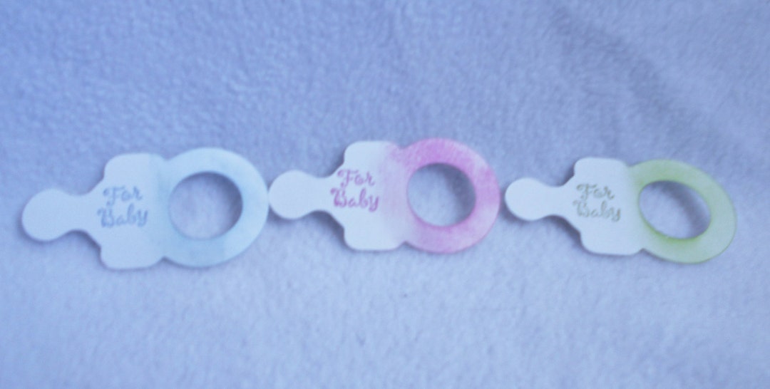 Pacifier Shaped Die Cut Hand Stamped Baby Gift Tags, Set of 3 in Pink ...