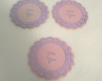 Hand stamped die cut pink and purple round gift tag, for you, set of three round gift tags, perfect for any gift