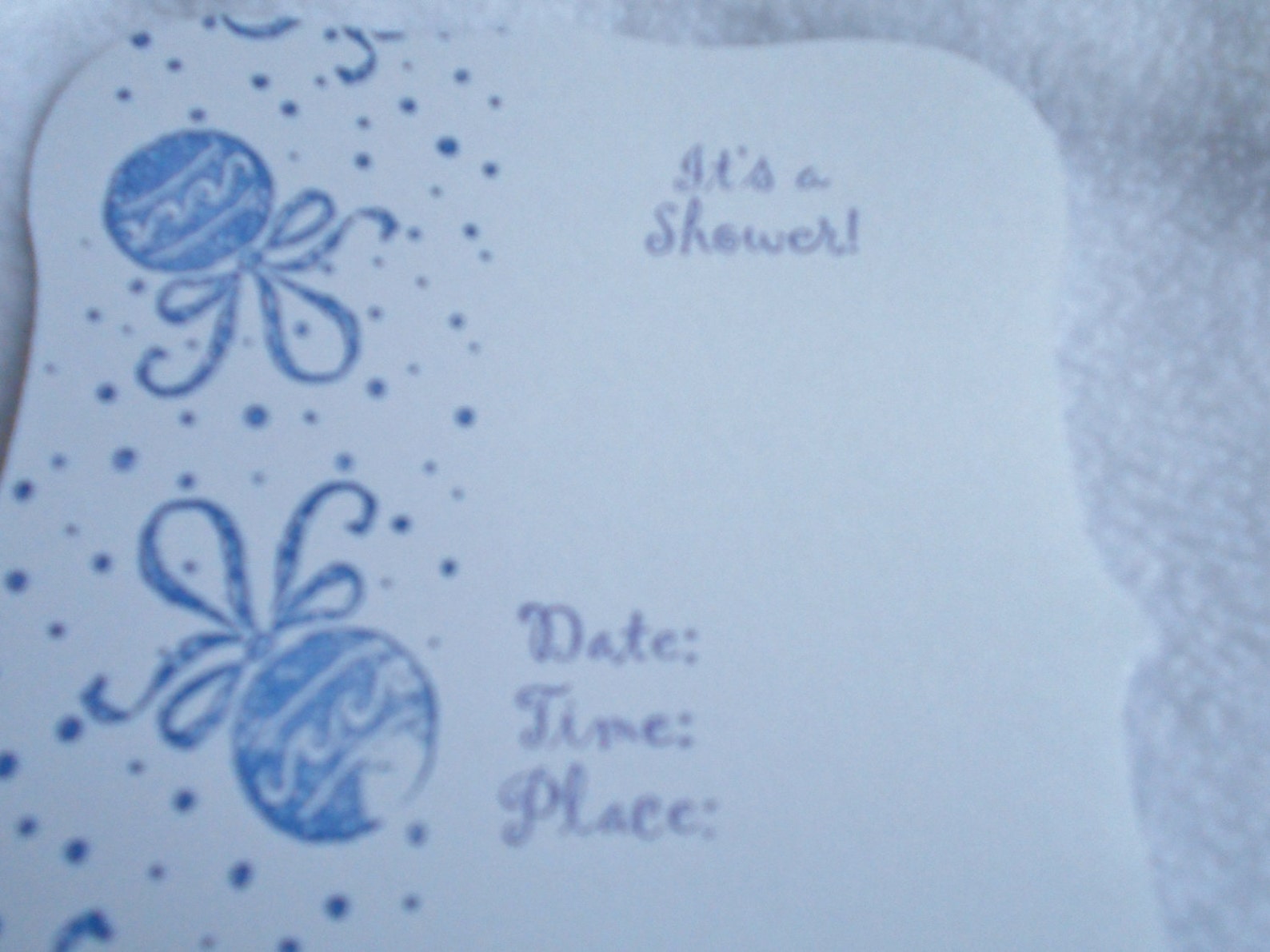 Hand Stamped Blue and White Baby Shower Invitation Set of 6 Etsy