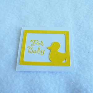 Newborn gift tags, die cut yellow duck, hand stamped set of 3, baby shower gift tags, scrapbook embellishment, new baby gift accents