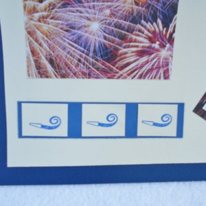 May include: Three blue party blowers with a white background. The blowers are in a row and are all the same size. The blowers are in the shape of a trumpet with a curled end.