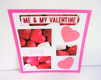 Valentine Themen 12 x 12 vorgefertigten Scrapbook Seite, rosa und rot Valentine Scrapbook Vorlage, einzigartige Valentine, glitzerbuchstaben, von Hand gestempelt