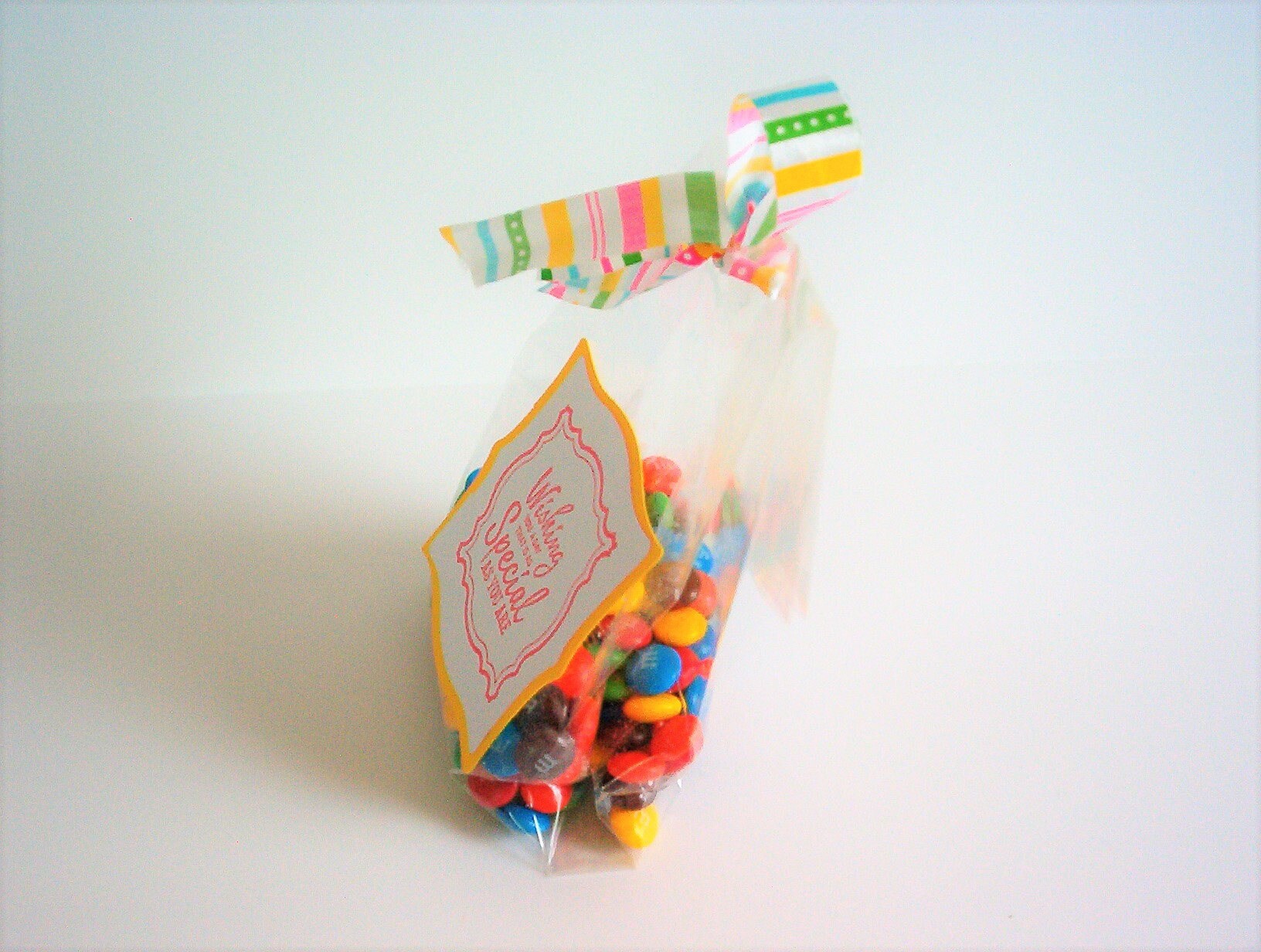 Candy bag Party favor hand stamped clear bag striped ribbon Etsy