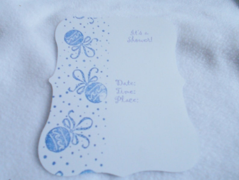 Hand Stamped Blue and White Baby Shower Invitation Set of 6 Etsy