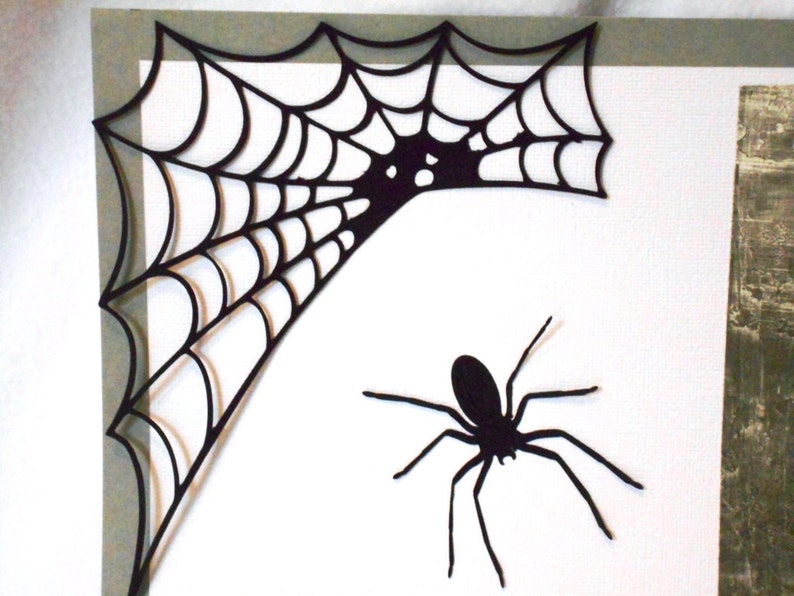 Halloween 12 x 12 Premade Scrapbook page, die cut spider and web, black and white scrapbook layout, trick or treat, DIY Halloween page image 2