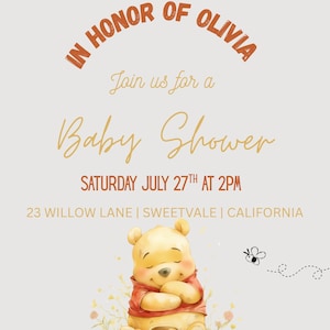 Baby Shower Invitation-Winnie the Pooh-Digital download-Winnie the pooh baby shower