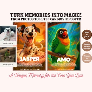 Custom Pixar-Style Pet Movie Poster | 3D Animated Portrait from Photo | Personalized Dog, Cat, Bird Digital Art Gift