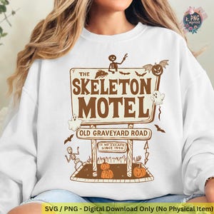 Skeleton Motel Halloween PNG: Retro Spooky Design (Digital Download