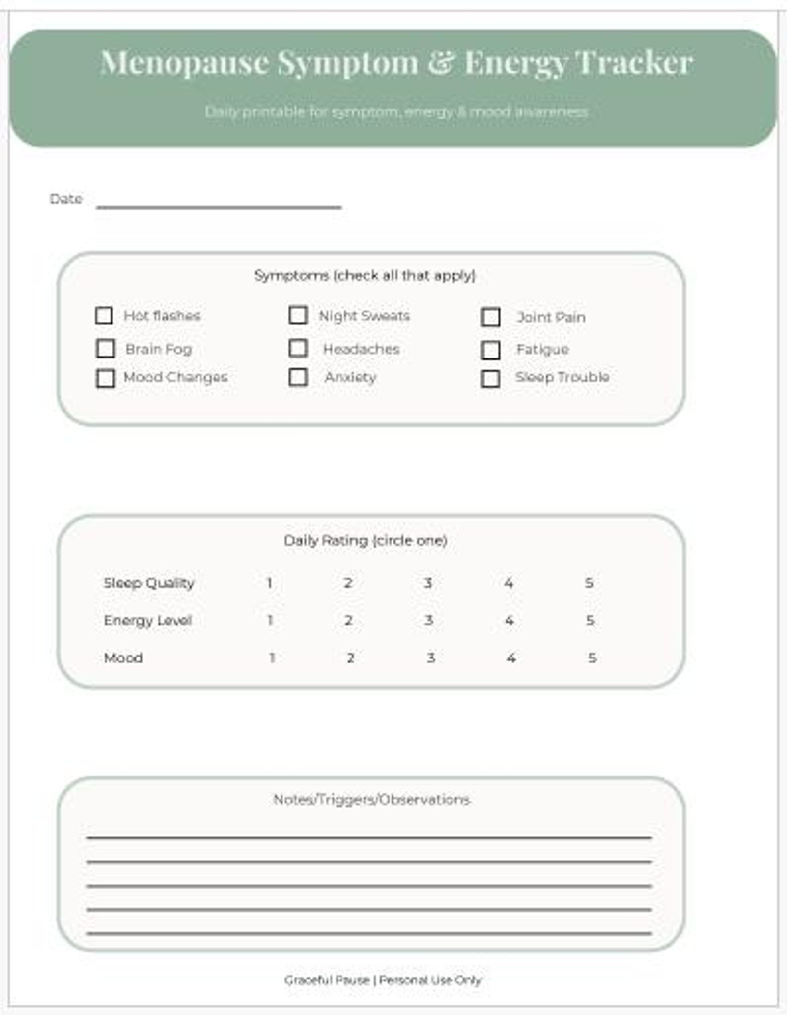 Menopause Symptom Tracker Printable | Perimenopause Log | Energy and ...