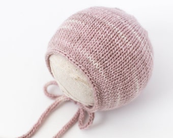 Newborn Bonnet Photo Prop Knit Photography Prop Newborn Photography Props Baby Girl Bonnet Baby Winter Hat Newborn Hat Pink Baby Hat