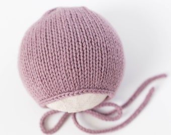 Newborn Bonnet Photo Prop Knit Photography Prop Newborn Photography Props Purple Baby Girl Bonnet New Baby Gift Baby Hat Winter Baby Hat