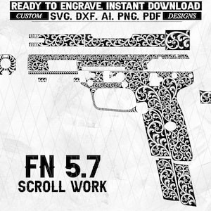 FN 5.7 scrollwork laser engraving design, Scroll files, Scroll laser design SVG Dxf Ai PNG, filigree svg design