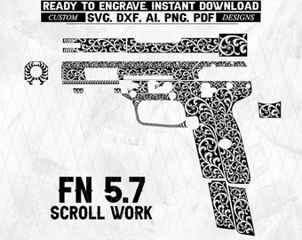 FN 5,7 scrollwork-lasergravureontwerp (SVG Dxf Ai, PNG)