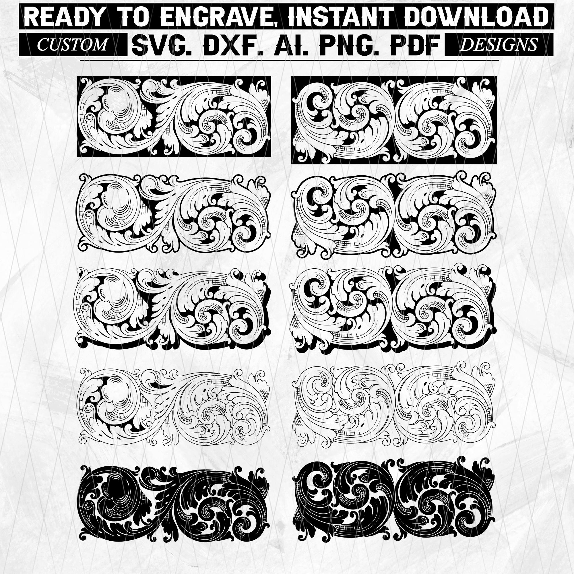 Scroll Work Laser Engraving Files, Filigree Pattern (svg, Dxf, Ai, Png ...