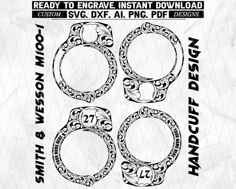 Floral Handcuff Engraving Design, Laser Cut Vector (digital Download ...